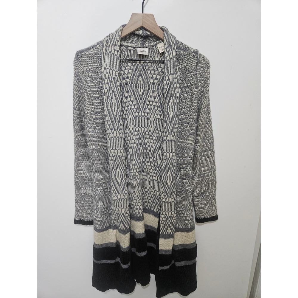 Daytrip Womens Gray Geometric Intarsia Open Front Longline Cardigan Sweater S